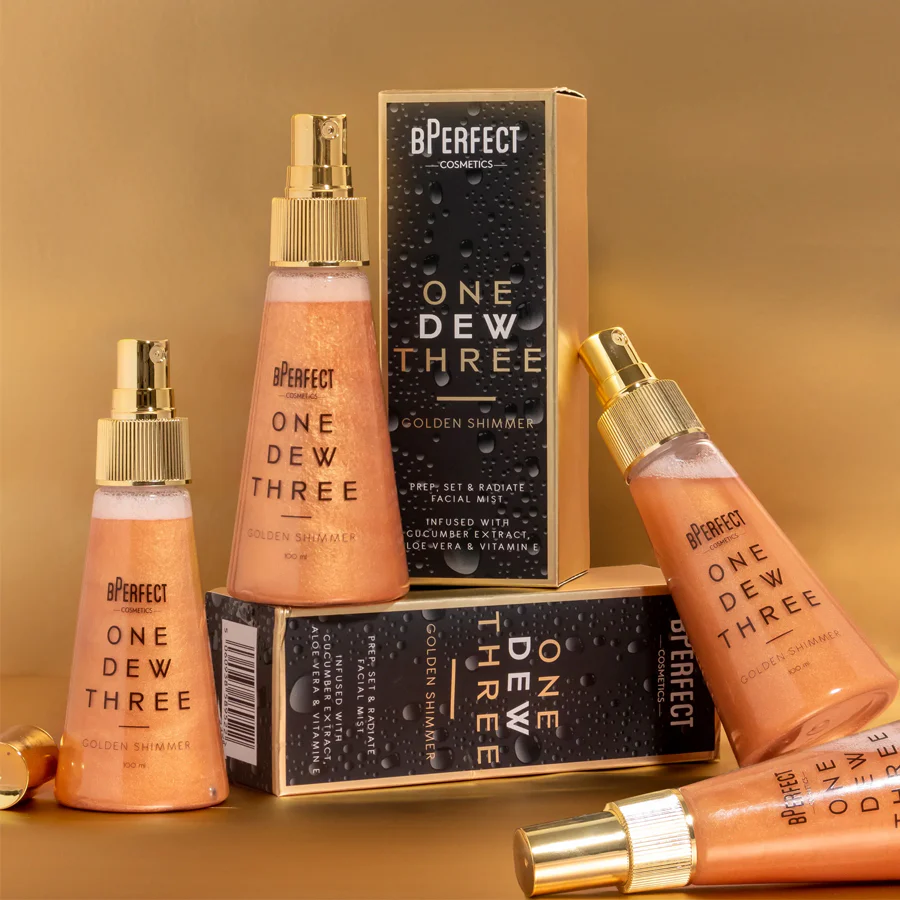 BPerfect Cosmetics One Dew Three Golden Shimmer Spray 100ml - Image 4
