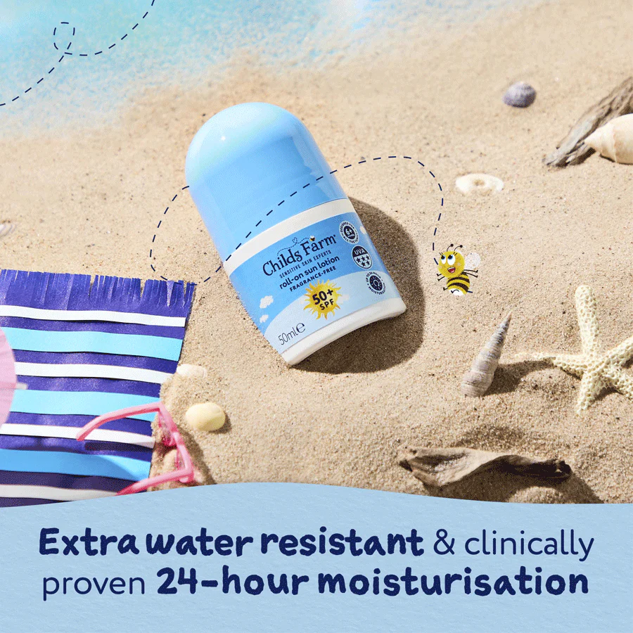 Childs Farm Fragrance Free Sensitive Roll-On Sun Lotion for Kids SPF 50+ 50ml - Image 4