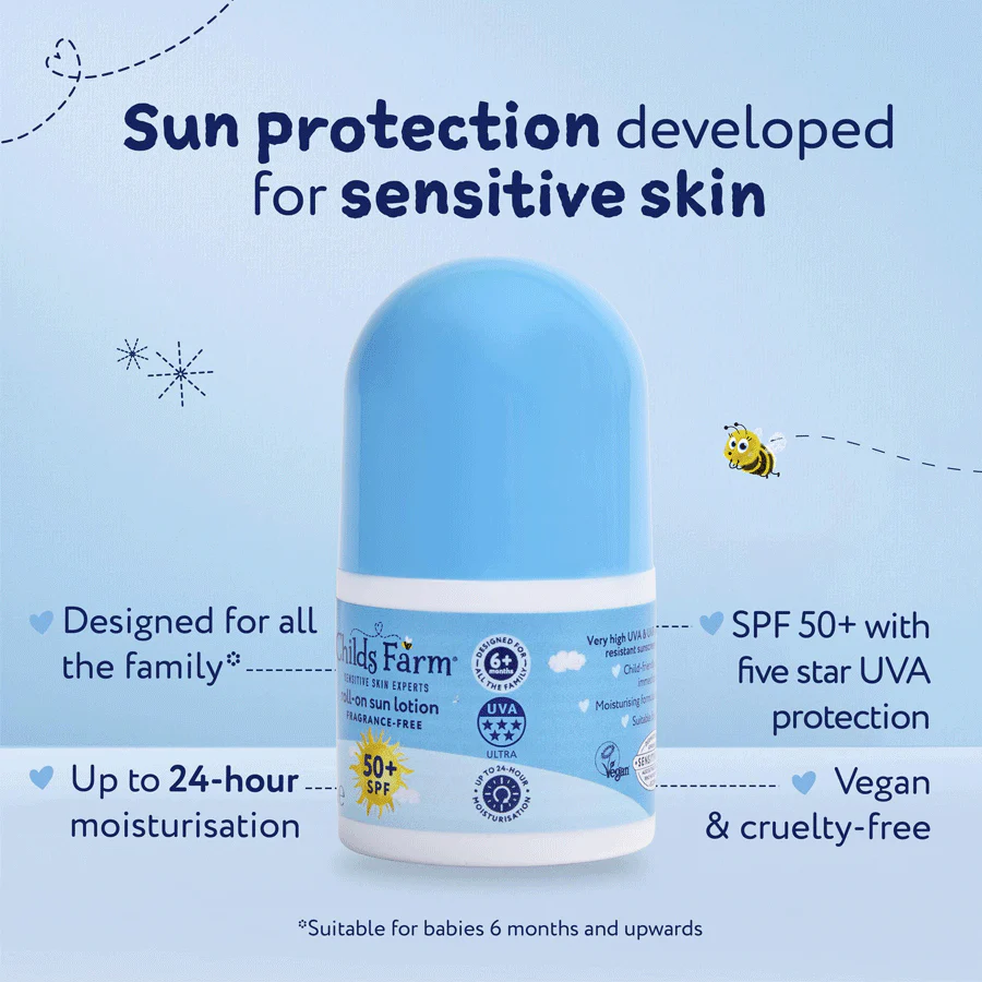 Childs Farm Fragrance Free Sensitive Roll-On Sun Lotion for Kids SPF 50+ 50ml - Image 5