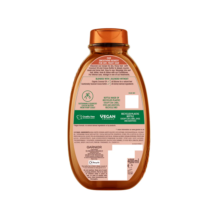Garnier Ultimate Blends Coconut Oil & Cocoa Butter Smoothing and Nourishing Shampoo 400ml - Image 2
