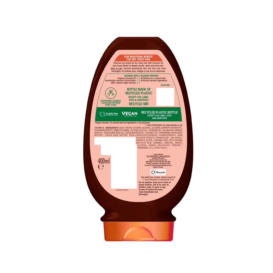 Garnier Ultimate Blends Coconut Oil & Cocoa Butter Smoothing and Nourishing Vegan Conditioner 400ml - Image 2