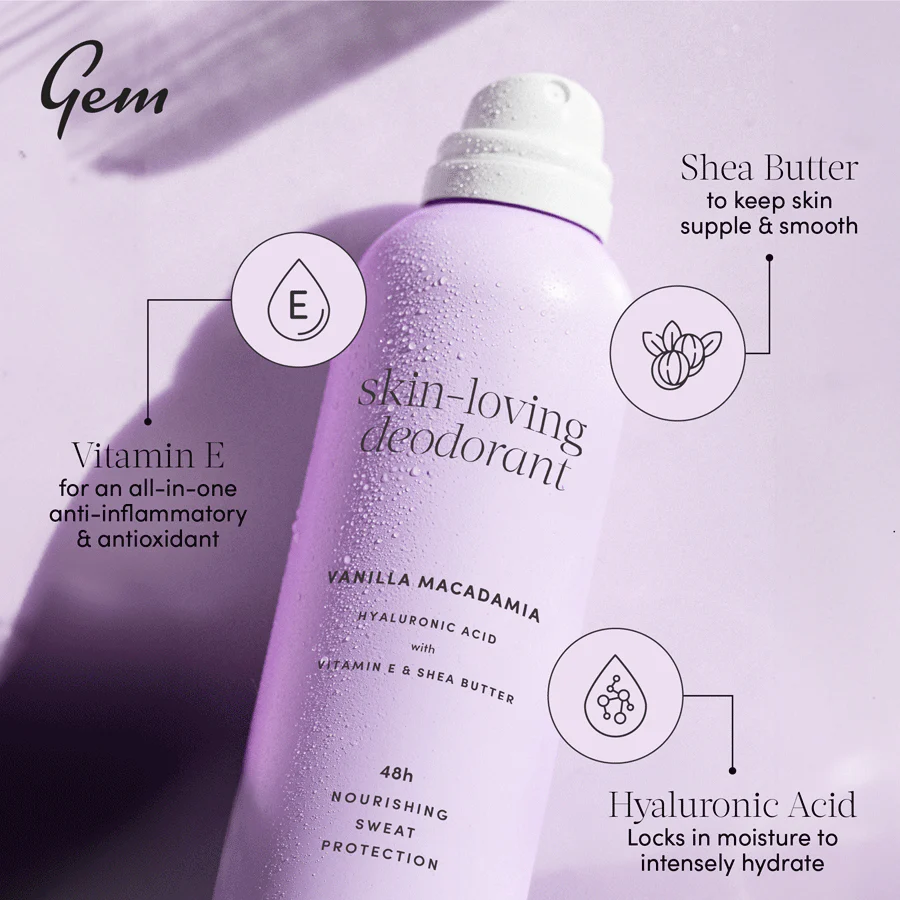 Gem Skin-Loving Antiperspirant Deodorant Vanilla Macadamia 207ml - Image 4