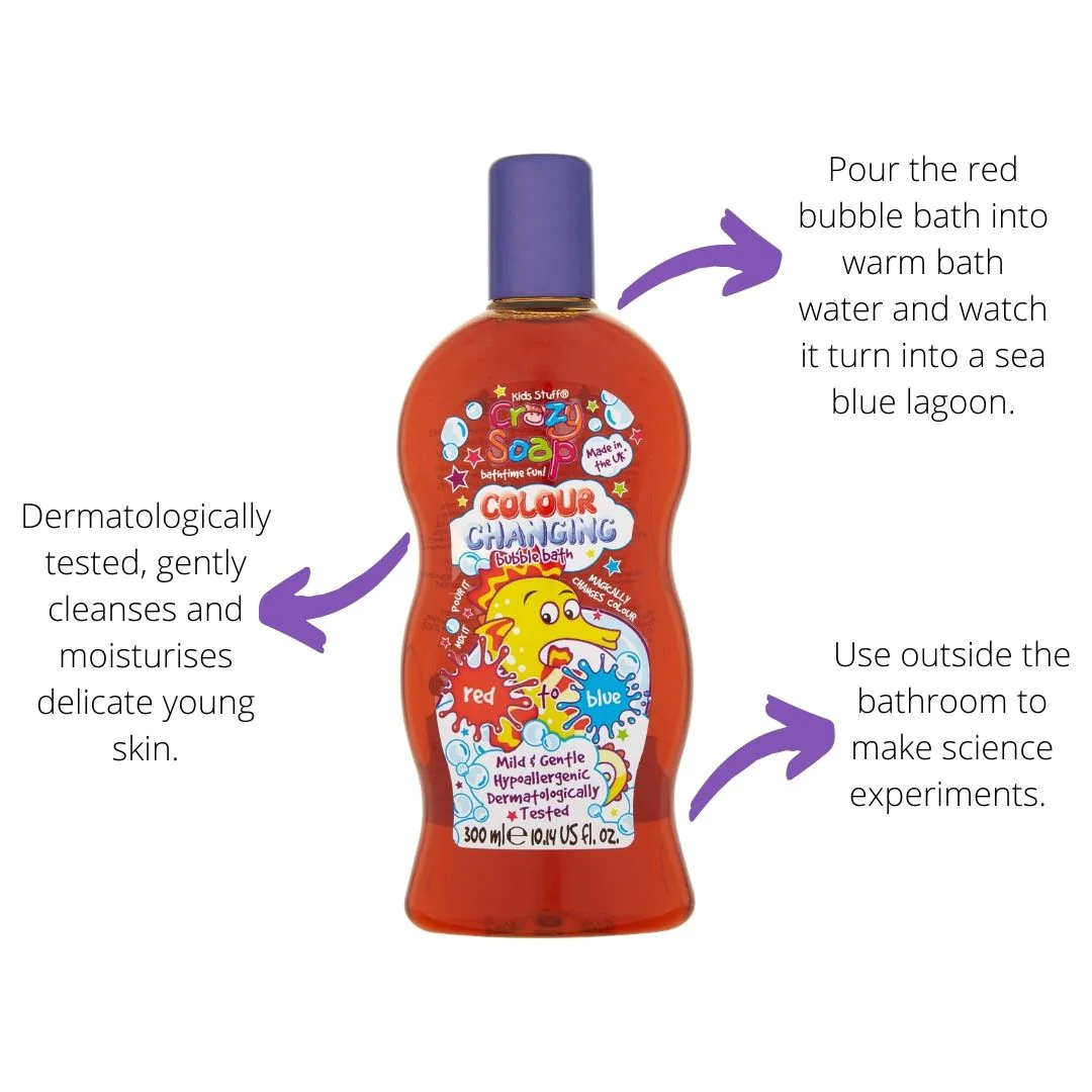 Kids Stuff Crazy Soap Colour Changing Bubble Bath (Red to Blue) 300ml - Image 3