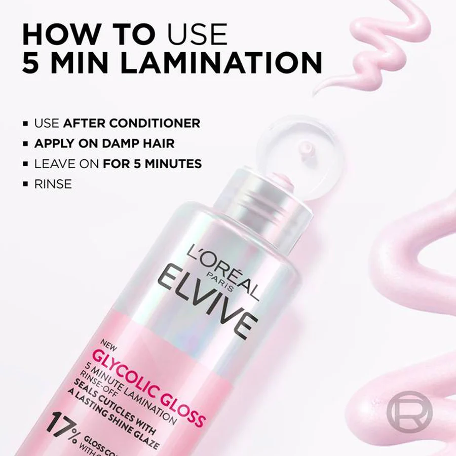 L'Oréal Paris Elvive Glycolic Gloss 5 Minute Lamination Treatment for Dull Hair 200ml - Image 6