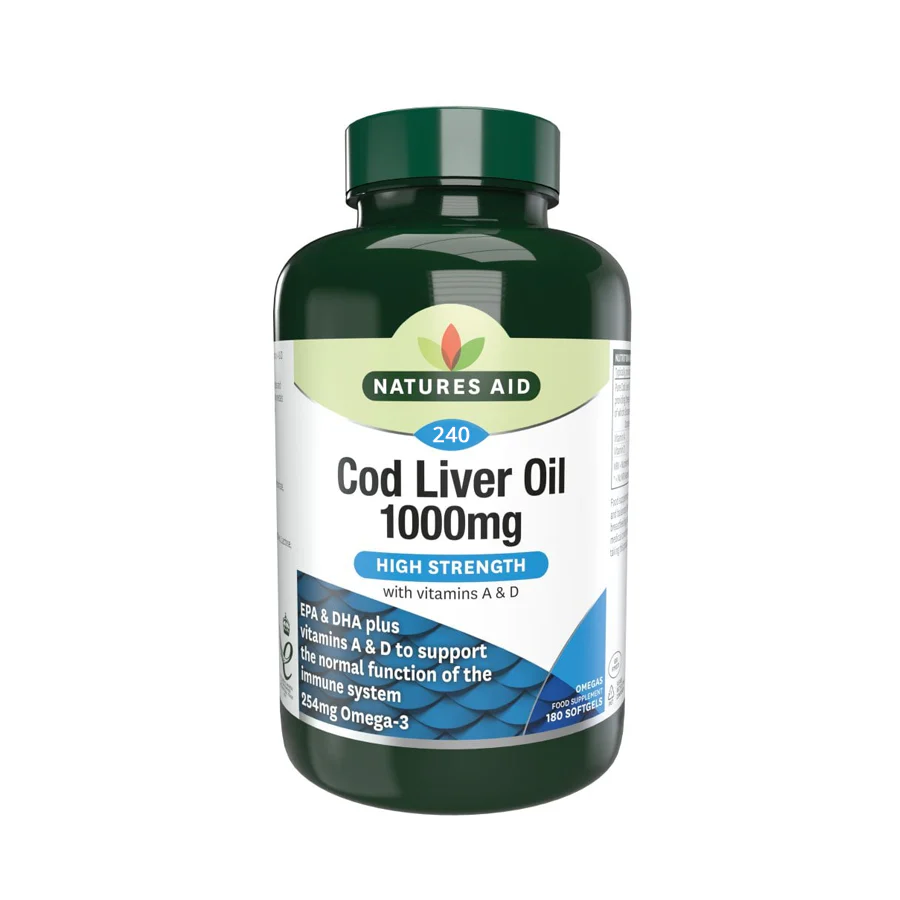 Natures Aid Cod Liver Oil 1000mg Softgels (240 Softgels | 33% Extra Free)