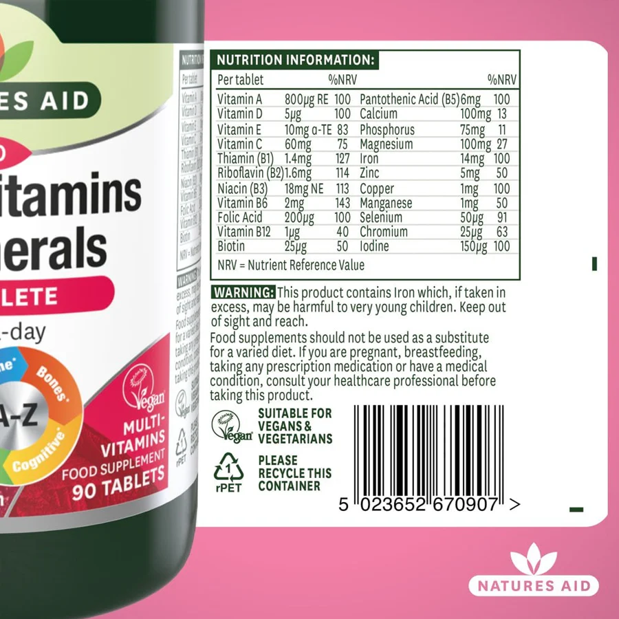 Natures Aid Complete Multi-Vitamins & Minerals (120 Tablets) - Image 5