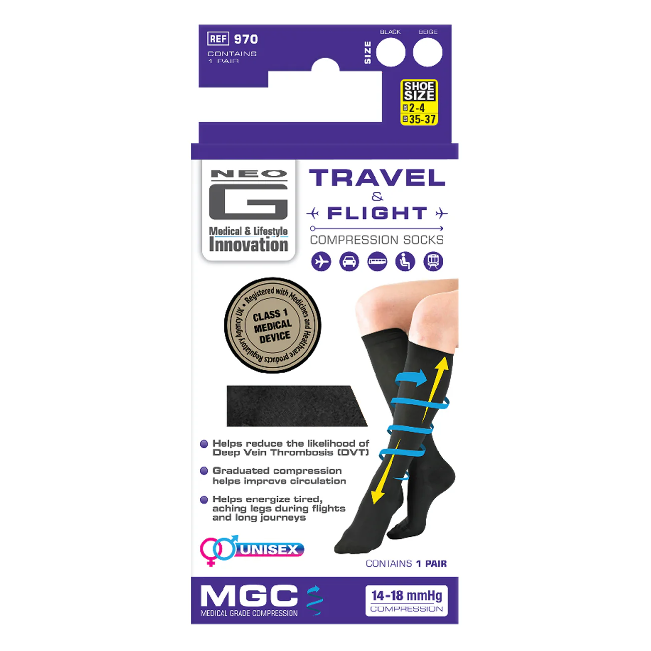 Neo G Travel & Flight Compression Socks Black (Medium) - Image 3