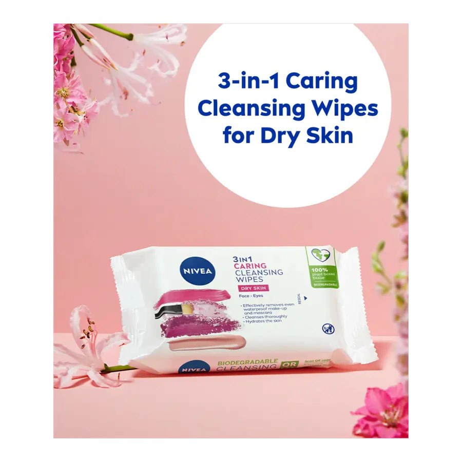 NIVEA Biodegradable Cleansing Face Wipes Dry Skin (25 Pack) - Image 2