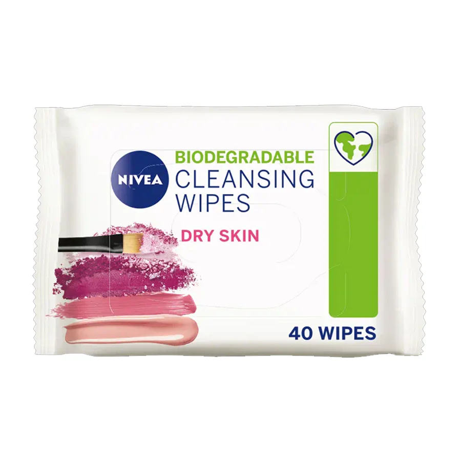NIVEA Biodegradable Cleansing Face Wipes Dry Skin (40 Pack)