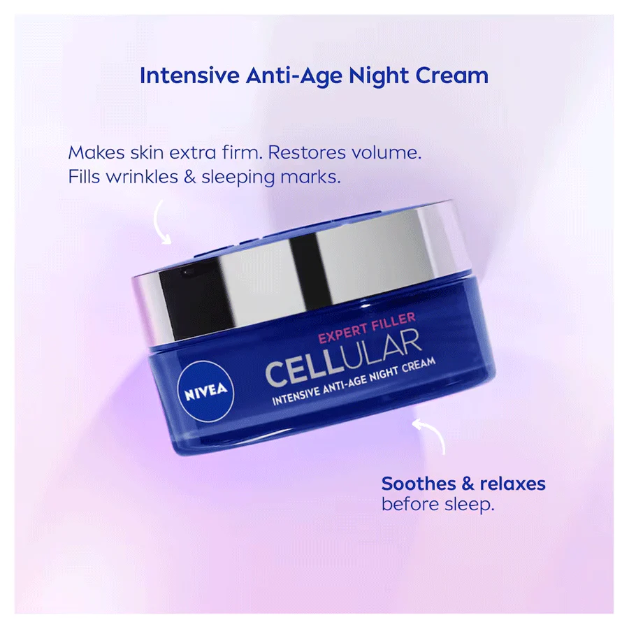 NIVEA Cellular Filler Hyaluronic Acid Anti-Age Night Face Cream 50ml - Image 3