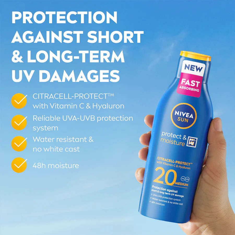 NIVEA SUN Protect & Moisture Sun Cream Lotion SPF20 200ml - Image 2