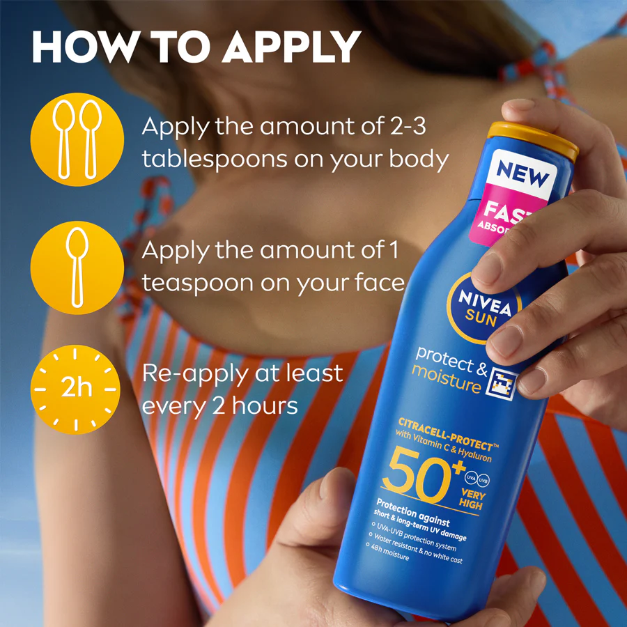 NIVEA SUN Protect & Moisture Sun Cream Lotion SPF50+ 200ml - Image 4