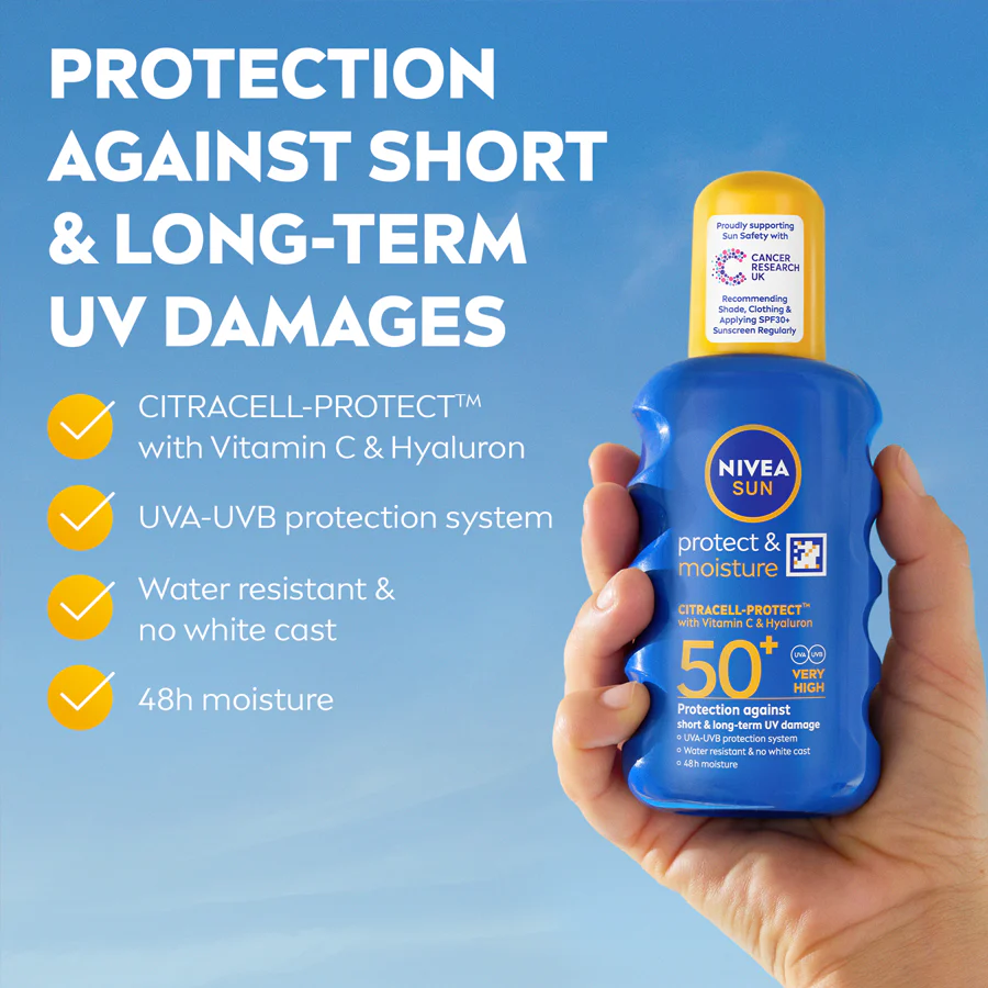 NIVEA SUN Protect & Moisture Sun Cream Spray SPF50+ 200ml - Image 2