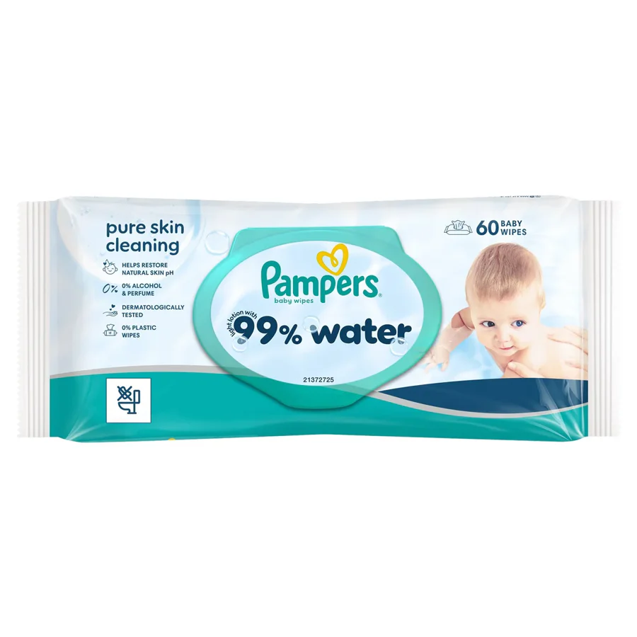 Pampers 99% Water Baby Wipes (60 Baby Wipes)