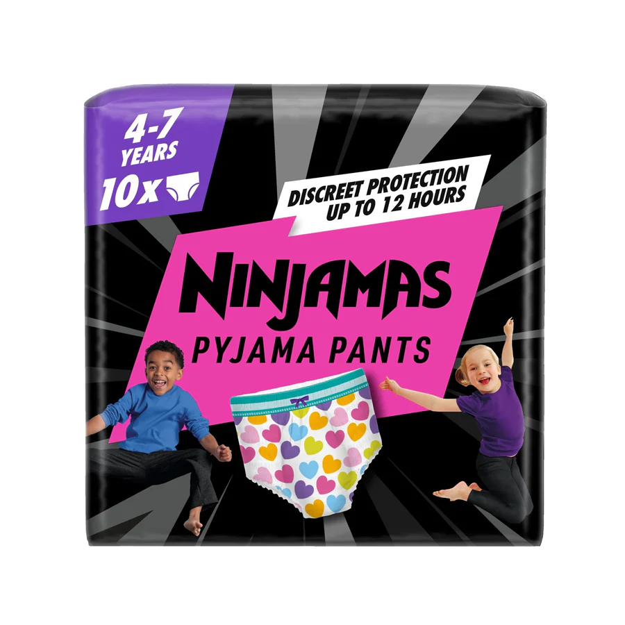 Pampers Ninjamas Pyjama Pants Girls Age 4-7 (17-30kg): 10 Pack