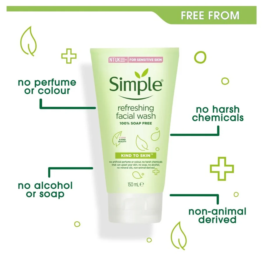 Simple Kind To Skin Refreshing Facial Wash Gel with Vitamin B5 & E 150ml - Image 2
