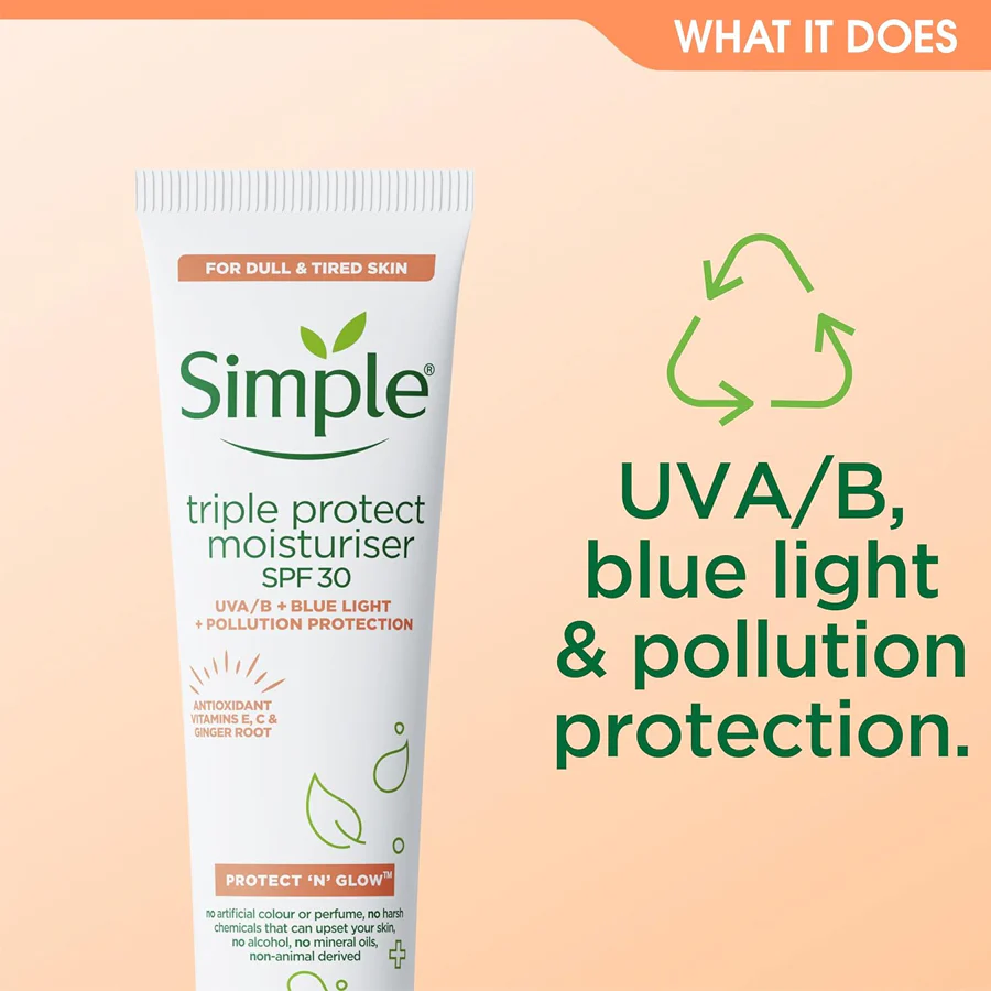 Simple Protect 'N' Glow Triple Protect Moisturiser SPF30 40ml - Image 3