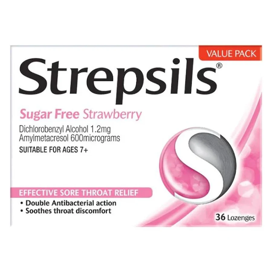 Strepsils Strawberry Sugar Free Lozenges (36 Pack)