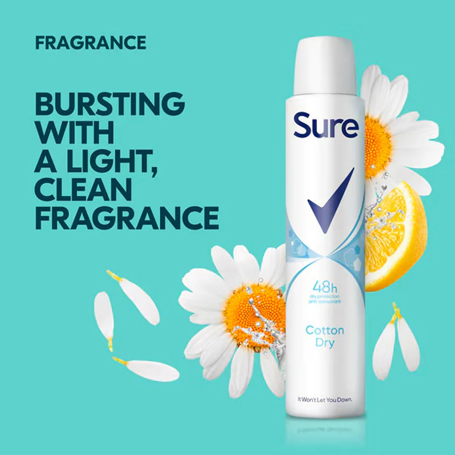 Sure 48 Hour Essential Protection Cotton Dry Antiperspirant Deodorant 200ml - Image 3