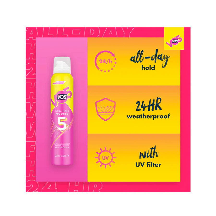 VO5 Mega Hold Styling Mousse 200ml - Image 2
